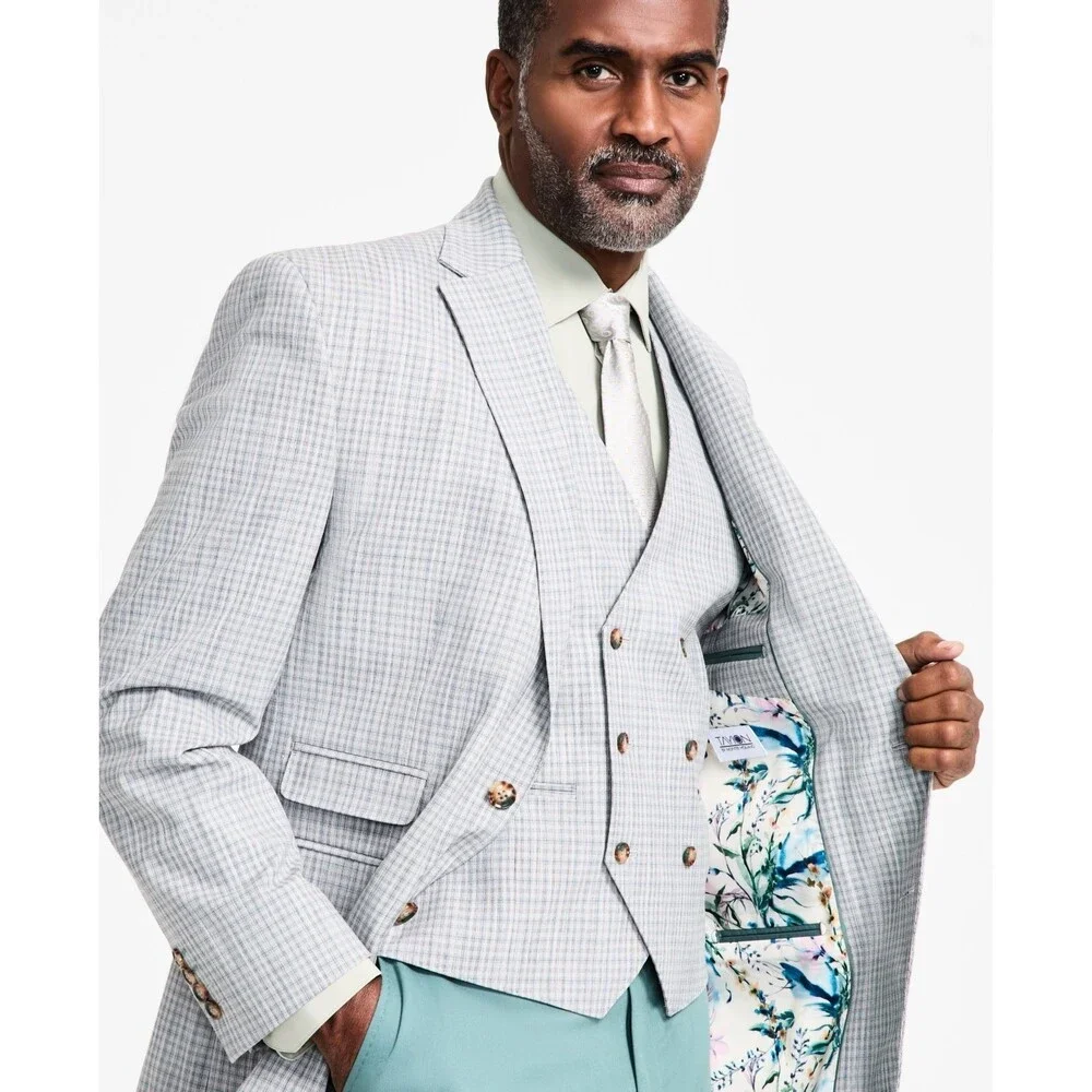 Tayion Collection Regular-Fit Suit Jacket Men's 46R Gray Flap Pocket Long Sleeve